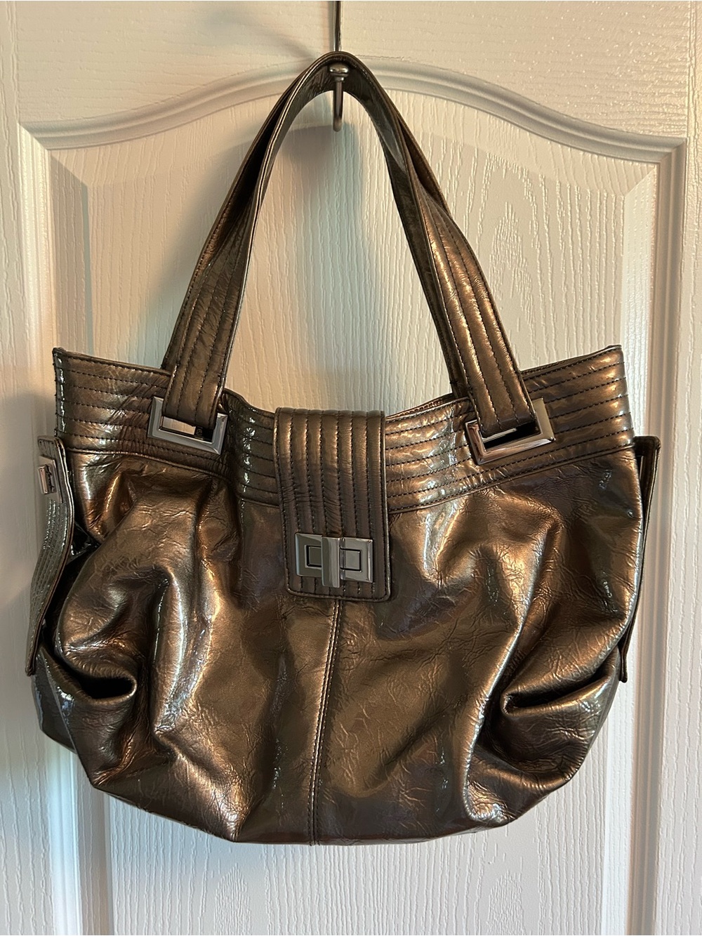 Kooba Metallic Bronze Shoulder Bag with Turn-Lock Detail